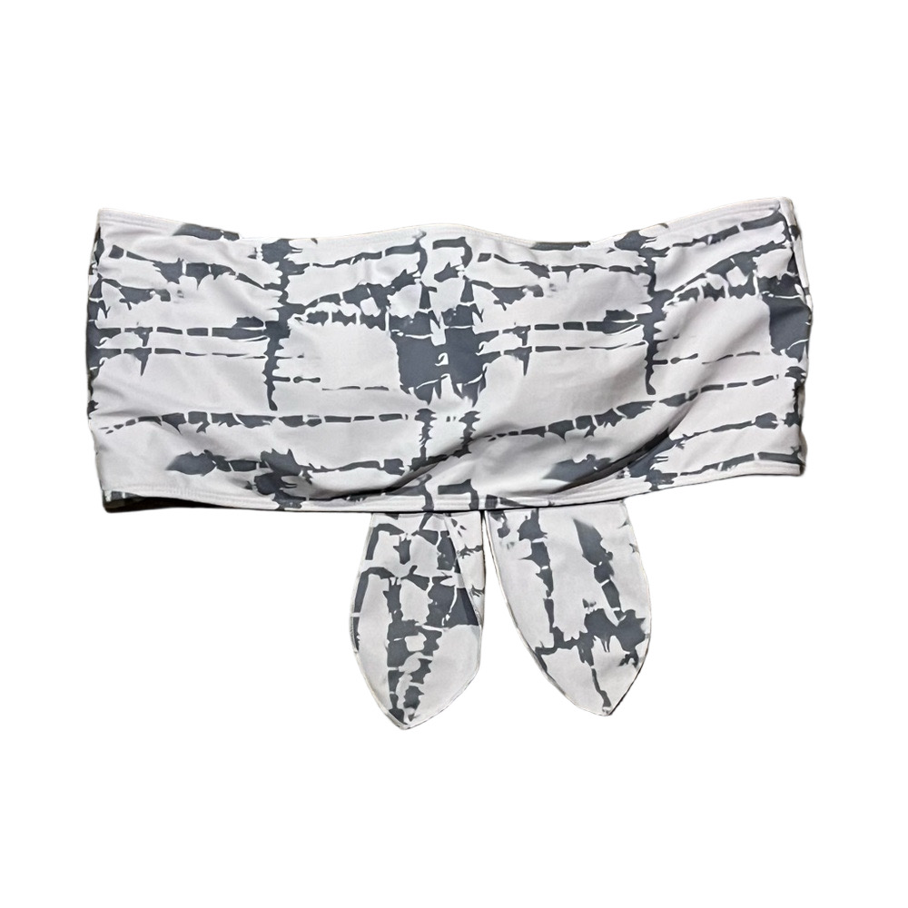 SHEIN White And Gray Marbled Bikini Top
